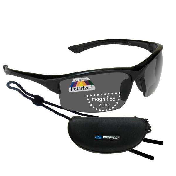 proSPORT Polarized Bifocal Sunglasses +3.00 Grey Lens Black Frame Men