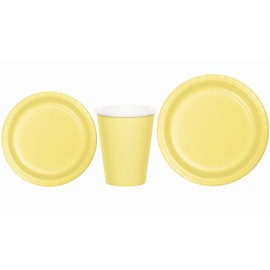 Baxters Party Bundles Bulk, Mimosa Yellow, 96 Count 9 Inch Round Paper Plates, 96 Count 9 Ounce Hot/Cold Paper Cups, 96 Count 7 Inch Round Paper Plates, Pack Contains 288 Pieces