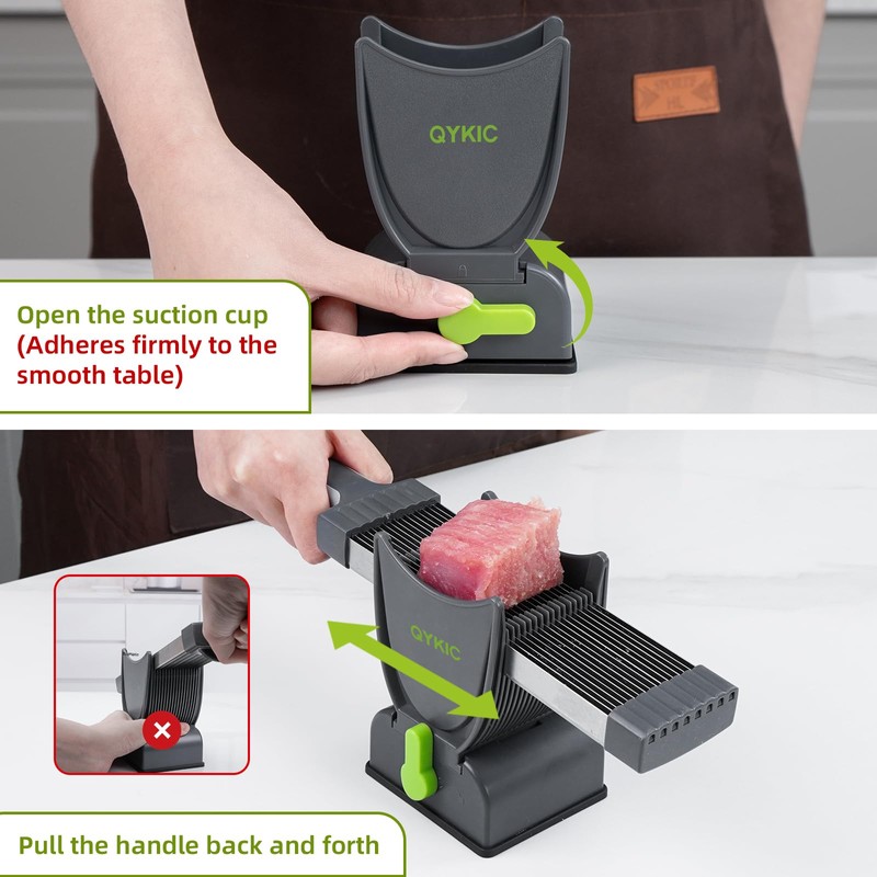 Fresh Meat Slicer, Thickness Adjustable Stainless Steel Kitchen Cleaver Knife