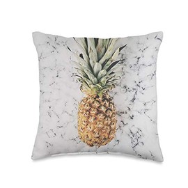 Natural Elements Whitemarble Design Pineapple Modern Look for Woman Classic Hawaii Design Throw Pillow, 16x16, Multicolor