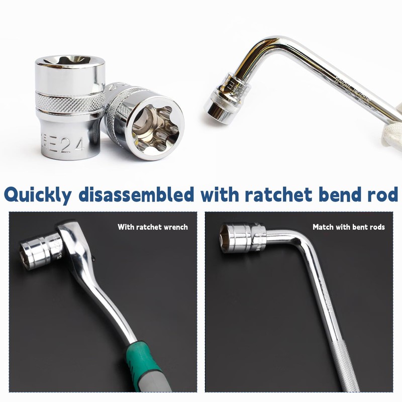 14-Piece Torx Socket Set, CR-V Steel Socket Set for 1/2,