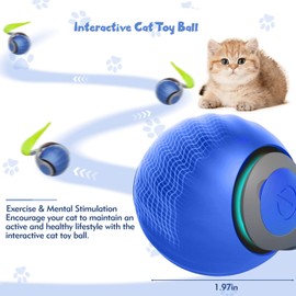 NONENDU Interactive Cat Toys for Indoor Cats, Automatic Speedy Moving Cat Toy Turbo Ball with Tail 3.0 for Bored Indoor Adult Cats, Rechargeable Chase Motion Activated Kitten Toys - Blue
