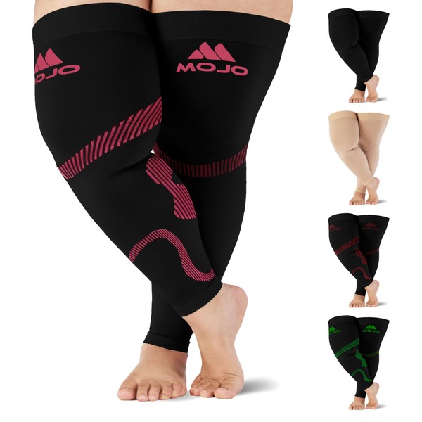 Mojo Compression Socks - 5X-Large Leg Sleeve for Deep Vein Thrombosis, CVI - Bariatric Thigh-Hi Support Stockings with Grip Top, Extra Wide Ankle, Calf, Thigh, in Hot Pink 20-30mmHg - 1 Pair