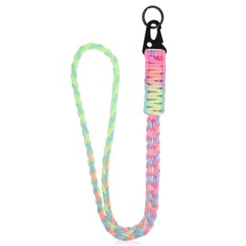 WUBAYI Paracord Keyring - Long Wrist Lanyard with Leather Collar, Adjustable Lanyard & Survival Bracelet for Keys and ID Cards, Multi-Colour