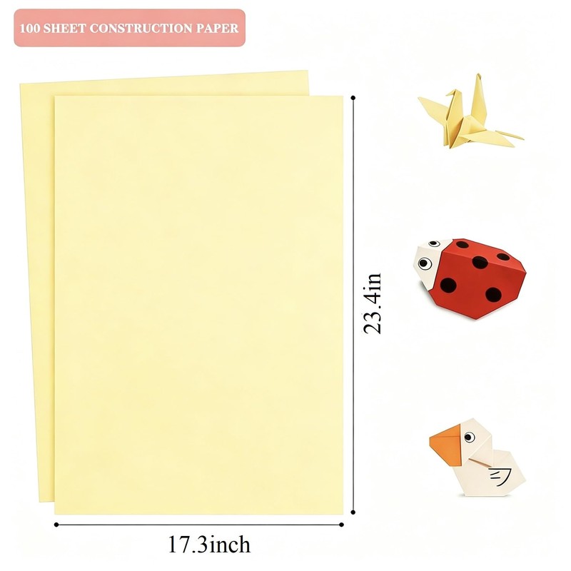 100 Sheets Yellow Arts Craft Paper for Drawing 17.3”x 23.4”Construction