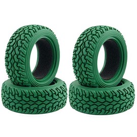 KEEDA Set of 4 RC Rally Car Grain Rubber Tyres for 1:10 RC On Road Car Traxxas Tamiya HSP HPI Kyosho 1/16 RC Rally Car (Green)