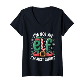Womens Im Not an Elf Im Just Short Candy Can Belt Christmas Funny V-Neck T-Shirt