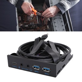 Dpofirs USB 3.2 Front Panel Hub with Floppy Drive Interface 10Gbps Speed 3.5in 19pin to USB C Dual USB 3.0 Ports HD Audio Support for PC Desktops