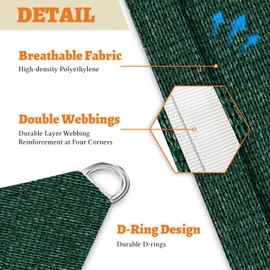 DAWNOVO 12'x12' Sun Shade Sail Rectangle Canopy Sail Shade Cloth Curved Shade Cover for Outdoor Garden Patio Deck Yard Backyard (Green)