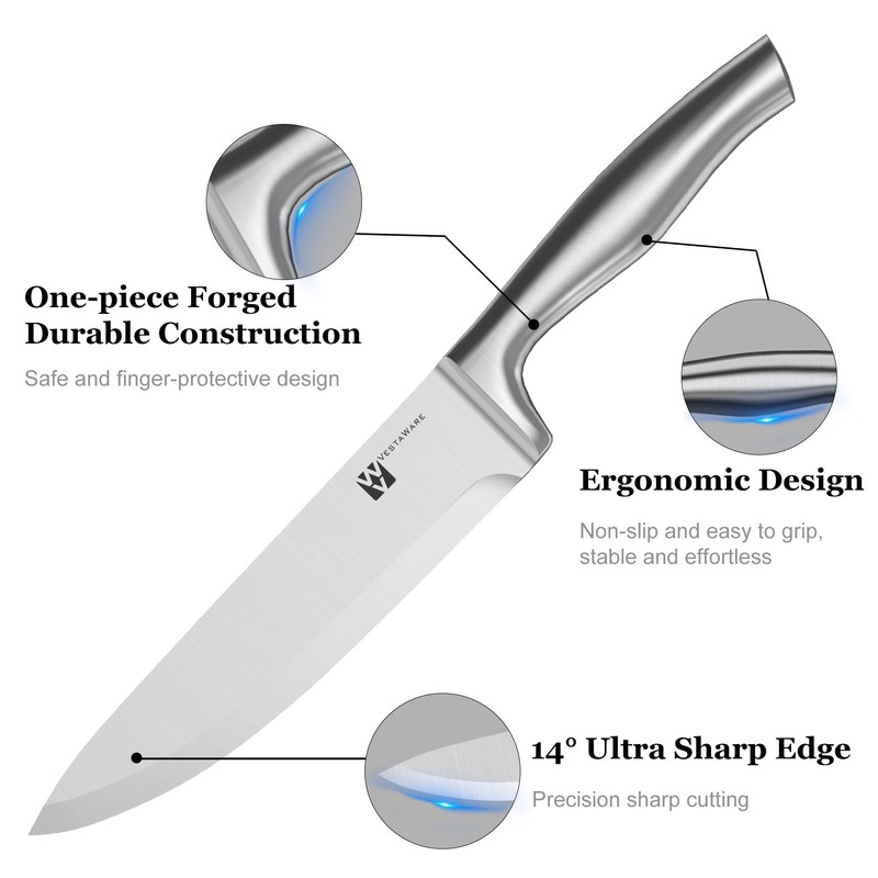 14-Piece Knife Set with Natural Wood Block, Stainless Steel Kitchen