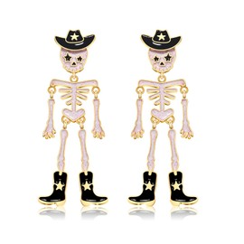 BVGA Halloween Earrings for Women Western Cowboy Skeleton Dangle Earrings Gothic Skull Skeleton Jewelry Accessories Halloween Dress Up Costume Party Favors Gifts (Black)