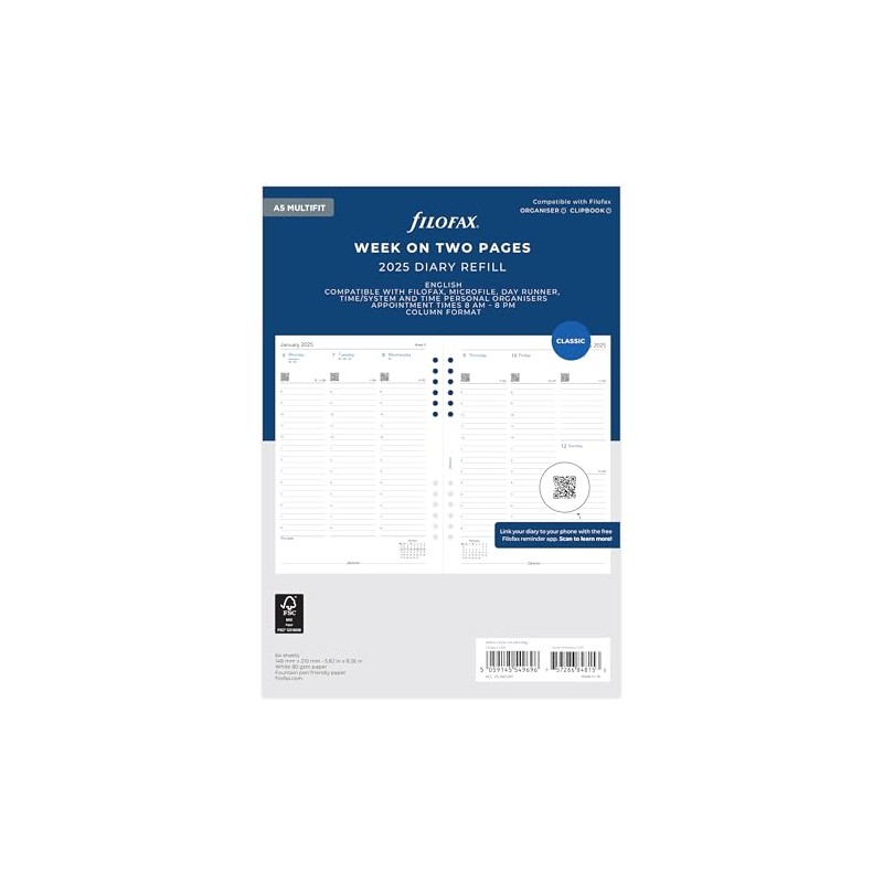 Filofax A5 Week on two pages English multi-fit 2026 diary