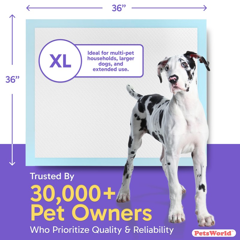 PETSWORLD Giant Dog Potty Pads, Odor-Eliminating, 36" x 36", Ultra