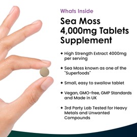 Sea Moss Tablets Extract High Strength 4000mg - Sea Moss Supplement 365 Tablets (not sea Moss Capsule) High Potency - UK Made - Vegan - Non GMO