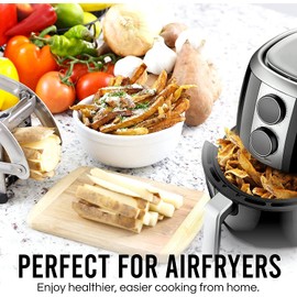 POP AirFry Mate, Commercial Grade Stainless Steel French Fry Cutter, Vegetable and Potato Slicer, 2 Blade Sizes, Non-Slip Suction Base, Perfect for Air Fryer (Not for Sweet Potatoes)
