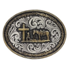 Montana Silversmiths Christian Faith Series Attitude Western Belt Buckle (Rope and Barbed Wire Christian Cowboy - Two-Tone)
