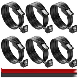 MKBKLLJY 6PCS SATA Cable III 6Gbps 90 Degree Right Angle with Locking Latch 7pin SATA 3.0 Data Transmission Cord 18 Inch 90 Degree Right Angle to Straight with Cable Tie, for SATA HDD SSD CD Driver