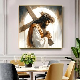 VCLKDIY Jesus Pray Cross Diamond Art Kits for Adults, 5D Diamond Painting Kits for Adults Beginners, DIY Full Round Drill Diamond Dot Painting Gem Art Kits for Adult, Home Wall Decor 13.8x13.8 Inch
