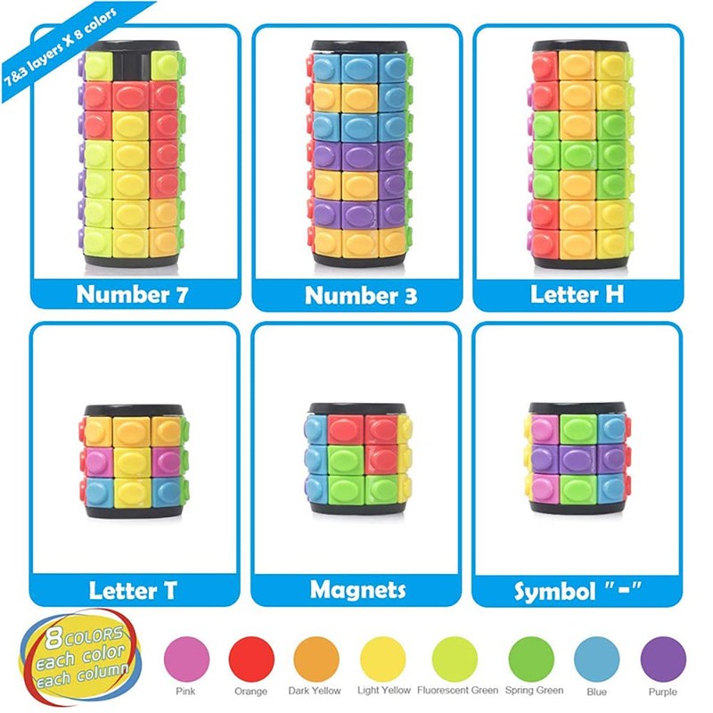 Magic 3D Puzzle Cube Rainbow Fidget Toys Cylinder Rotate Slide