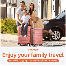 SHOWKOO Luggage Sets Expandable PC+ABS Durable Suitcase Sets Double Wheels TSA Lock Rose Gold 3pcs