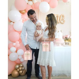 16 Pieces Rose Gold One 1st Birthday Party Favors Bags,Happy 1st Birthday Girl Gift Snacks Treat Candy Favors Bags with Handles for Girls First Birthday Party Decorations