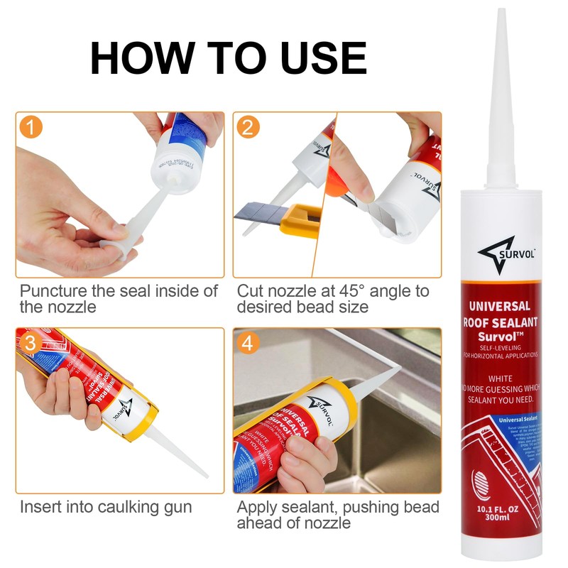 Self-Leveling Lap Sealant, Kitchen, Bath, Window, and More, White, 2