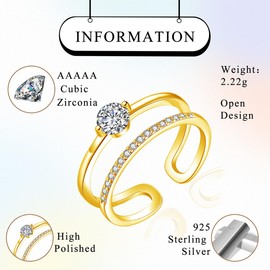 Josfeva Silver Rings for Women, 925 Sterling Silver Double Ring, Infinity Wrap Ring with Cubic Zirconia, Adjustable Minimalist Finger Rings, Trendy Stackable Thumb Ring, Knuckle Rings with Gift Box,