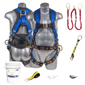 Palmer Safety Hammerhead 5pt Safety Harness 6' Safety Lanyard, D-Ring Extender Combo Kit 5 I OSHA ANSI Industrial Roofing Tool Personal Equipment (Blue - LG)