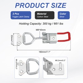 PATIKIL Toggle Spannverschluss 4003 Stil, 2 Stück Kistenverschluss Toggle Klemmen Schnellverschluss Raucher Zugriegelverschlüsse 661 lbs für Kastendeckel Jig, Silber