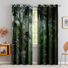 Emwnodti Tropical Jungle Green Plant Blackout Curtains, Rainforest Nature Forest Scenery Green Leaves Print Window Drapes for Bedroom Living Room, Grommet Window Treatments 2 Panels Set, 52"x84"