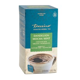Teeccino Dandelion Tea – Mocha Mint – Rich & Roasted Herbal Tea That’s Caffeine Free & Prebiotic with Dandelion Root, 25 Tea Bags