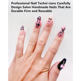 CAMILCY Press on Nails Handmade Nails Luxury Reusable Fake Nails For Girls Long Coffin Armor Pink Black Butterfly Hand Painted Salon Loveful Design Acrylic Gel UV Finished For Women 3D Nails 10PCS S