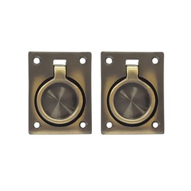 QCAA Solid Brass Flush Ring Pull, 2-1/2" x 1-7/8", Antique Brass, 2 Pack, Made in Taiwan