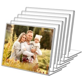 DESONAUT 6 Pack 6"x4" Clear Acrylic Self Standing Photo Frames，Picture Frame Stand Perfect for Showcasing Memories Desktop Display for Home or Office Décor，Horizontal