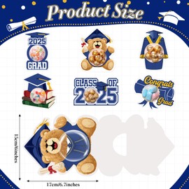 Motiskyy 30 Pack Graduation Candy Favors Class of 2025 Graduation Greeting Cards Bear Cap Tassel Gown with Clear Dome Candy Chocolate Holder for Grad Gift Party Favors(Blue)