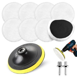 11 Pcs Wool Polishing Buffing Pad, 6 Inch Polishing Pads for Drill Car Polisher Buffer Drill Attachment with M14 Drill Adapter and Hex Shank Bit Adapter for Car Detailing Sanding Waxing
