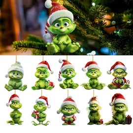Dhqkqg Pack of 10 Christmas Decorations with Elastic Cord 2D Acrylic Pendants, Christmas Decoration, 2024 Merry Funny Dolls Ornaments for Christmas Tree Decorations, Christmas Decorations