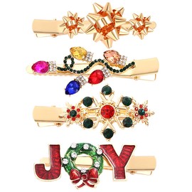 4/5PCS Christmas Hair Clips for Women Rhinestone Snowflake Hairpin Christmas Bulb Light JOY Alligator Hair Clip Set Holiday Christmas Hair Accessories Festive Gift (Style C)