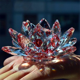 Value for Money Products Crystal Lotus Flower Bouquet Large Size Craft Home Decoration Birthday Wedding Gift Crystal Glass Red