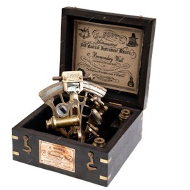 US HANDICRAFTS Brass Vintage Sextant, 4.75 x 4.25 x 2.5 inches, with Hardwood Box, 5.9 x 5.9 x 3.3 inches