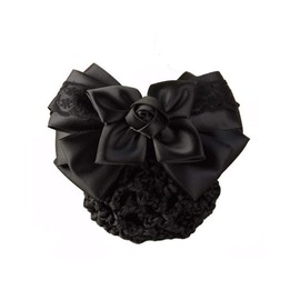 Hair Bun Cover Net Tube Hair Net Bow Decor Mesh Hair Clip Elastic Bun Cover French Hair Clip Bow Ribbon Flower Hair Clips for Women Girls (Black)