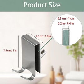YoHyien 2 Pcs Shower Glass Door Hooks, Double Sided Shower Towel Hooks with EVA Pad, Stainless Steel Over Shower Door Hooks for Bathroom 0.2-0.4 in Thick Frameless Glass Shower Door (Silver)
