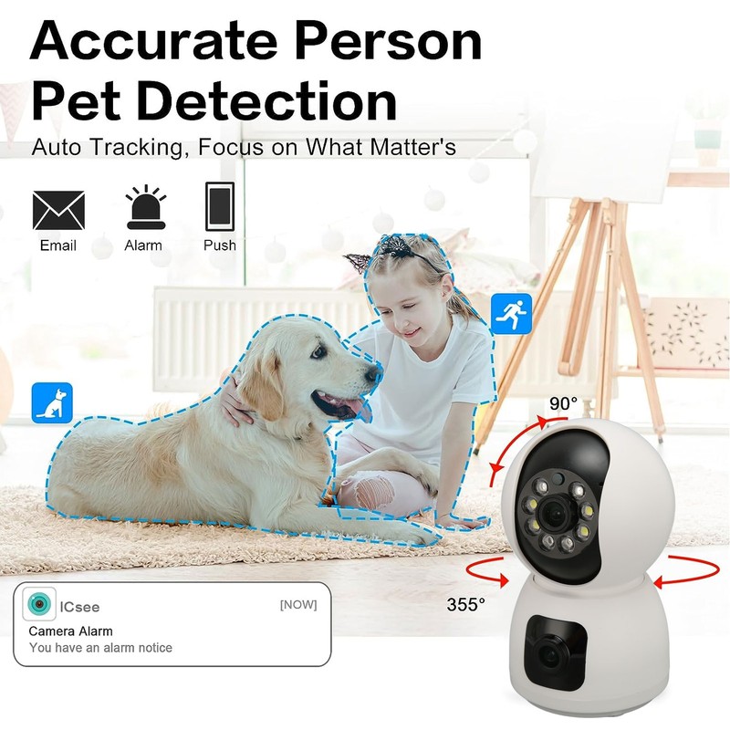 Security Camera 2K 4MP Dual Lens 2.4G Mobile App 360°