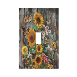 Tewujay Light Switch Cover Spring Rustic Sunflower Daisy Butterfly Wood 1 Gang Wall Plate Cover Single Toggle Outlet Covers Decorative Switchplate Electrical Faceplate for Bathroom Bedroom Decor