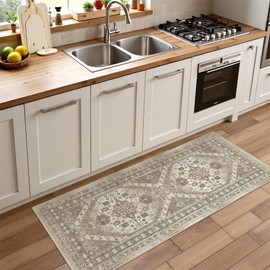 Restydon 2x5 Rug Runner Washable for Entryway, Soft Bathroom Rugs with Non-Slip Backing,Vintage Low Pile Stair Runner, Small Kitchen Carpet for Hallways, Laundry Room(Brown,2'x5')