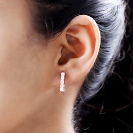 TJC Sterling Silver Moissanite Hoop Earrings for Women with Birthstone Earrings Sterling Silver with Platinum Plating | Fish Hook Silver Earrings for Women | Prong Setting Gemstone Silver Earrings