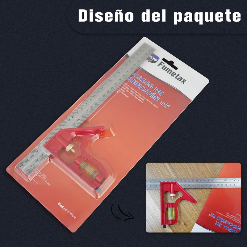 FUMETAX Escuadra de Combinación 12" Ajustable Escuadra Combinada 300 mm