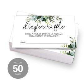 Canopy Street Watercolor Greenery Diaper Raffle Tickets/Baby Shower Gender Reveal Party Game / 50 Botanical Mini Cards / 2" x 3.5” x 2” Floral Invitation Inserts/Made In The USA