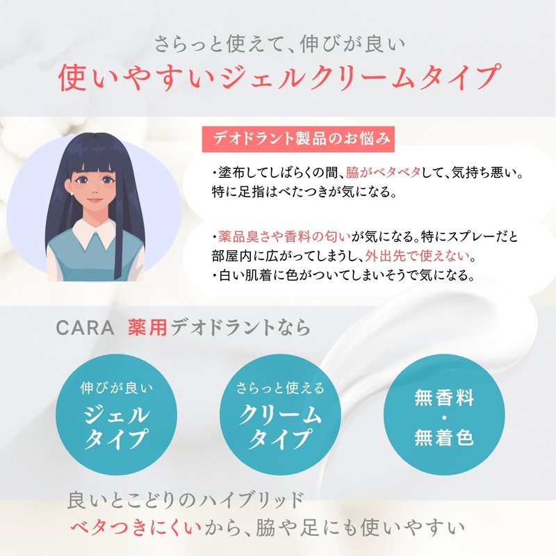 CARA デオドラント クリーム 100g 無香料 制汗剤 わきがクリーム 脇汗 止める 脇の匂い消し