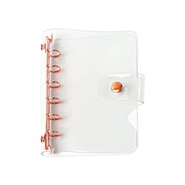 A7 Soft PVC Binder Cover Clear Rose Gold Refillable Budget Binder 6-Holes Loose Leaf Notebook Binders Round Ring Personal Planner Pages Protectors with Snap Button Closure File Folder